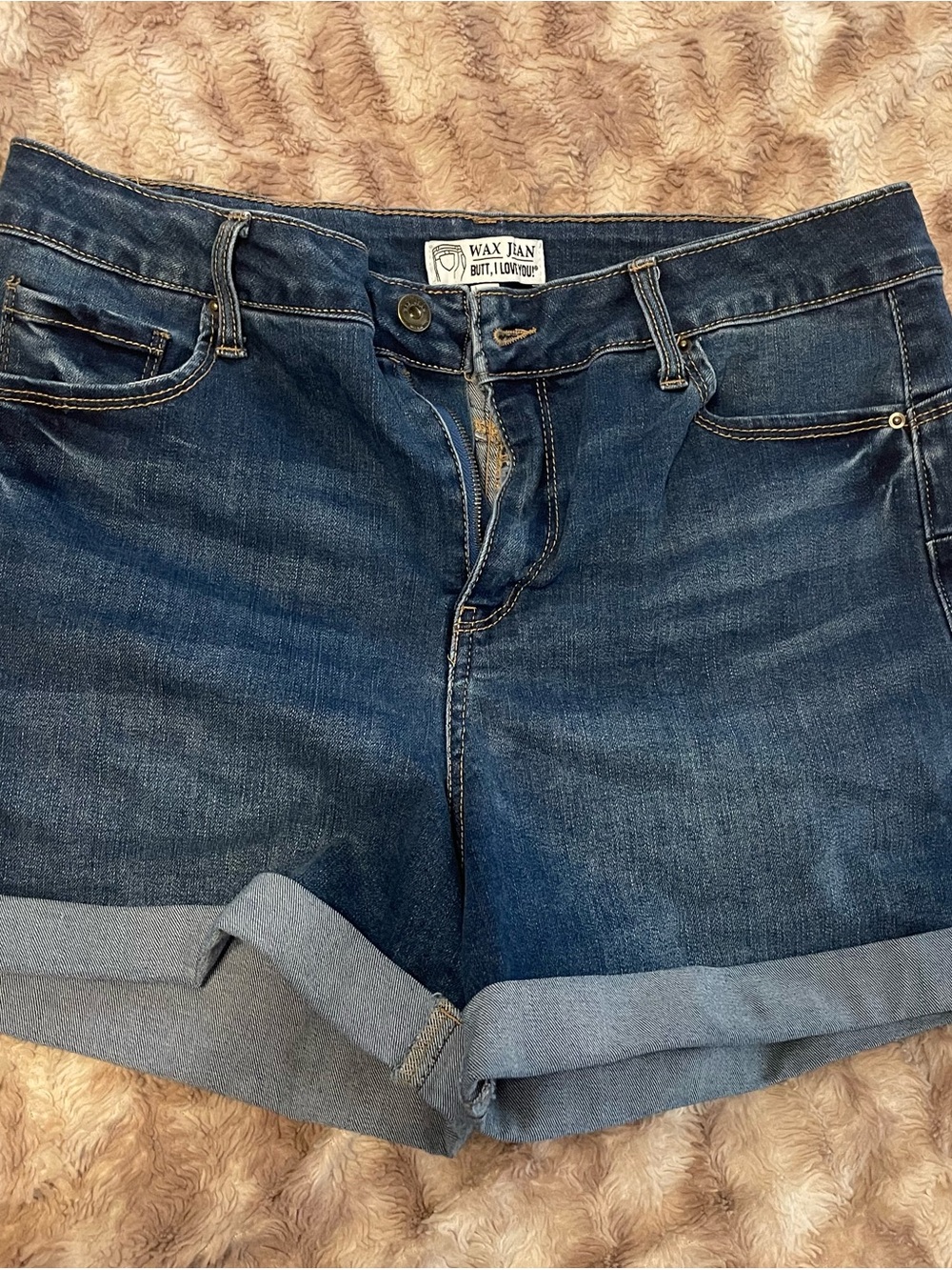 Wax Jean Dark Blue Rolled Cuff Denim Shorts